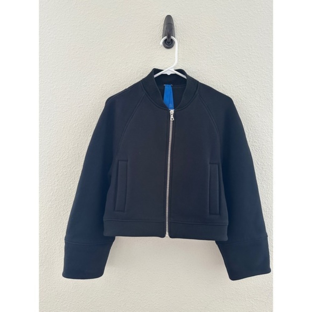Kit and Ace Black Cotton Cashmere Silk Bomber Jacket 6 Cropped Zip Up Minimalist